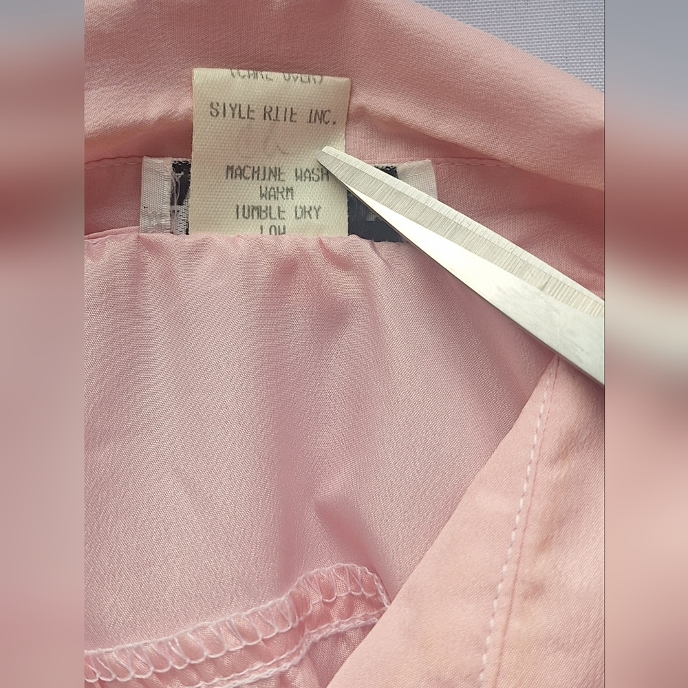 80s Sheer Silky Polyester Soft Pink Button Up Blouse All Hours Summer Layering - Picture 8 of 9